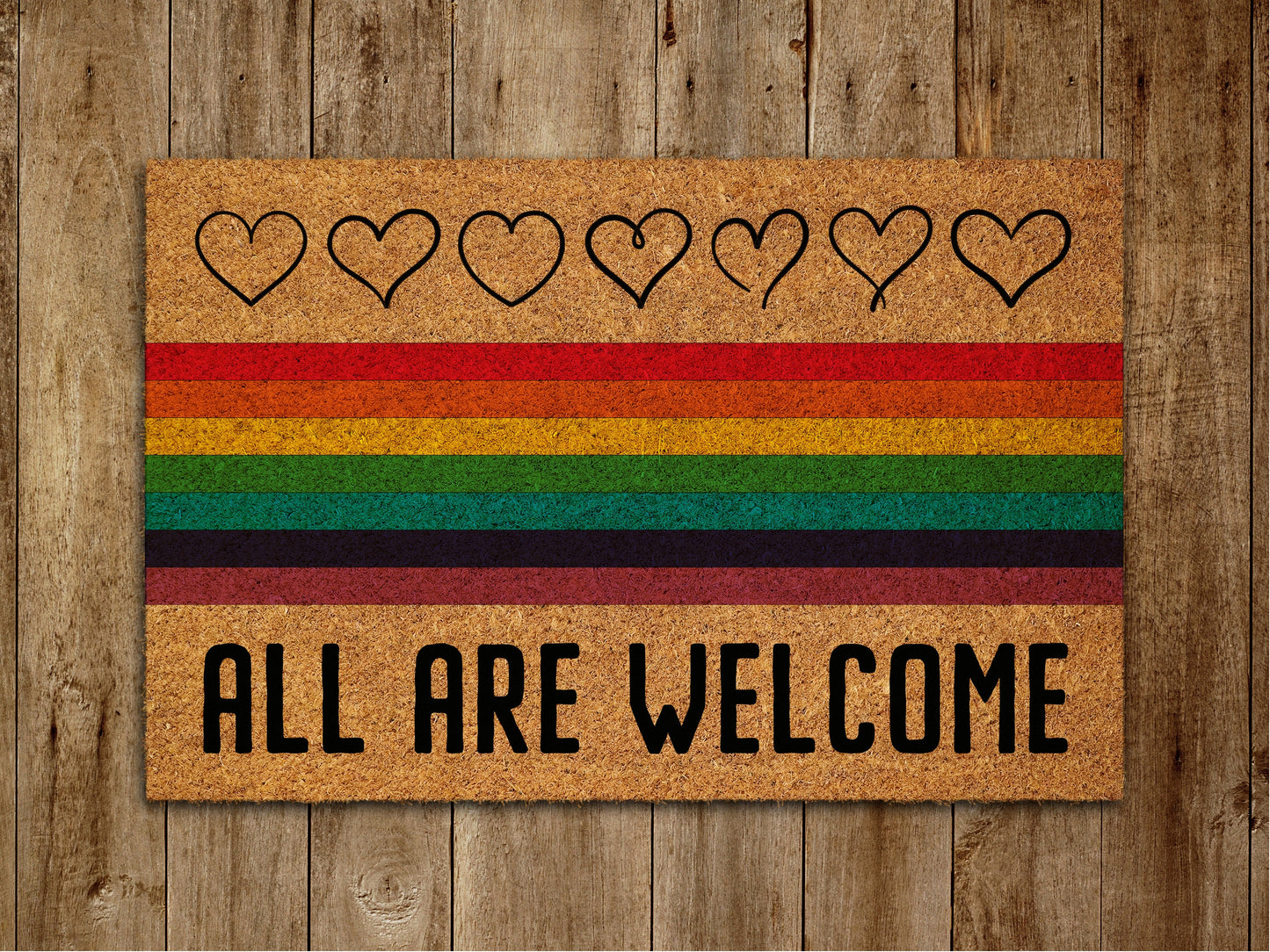 All Are Welcome Door Mat, All Rainbow Coir Door Mats, Funny Rainbow Doormat, Welcome Rainbow Outdoor Mat