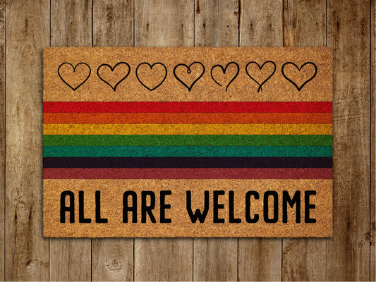 All Are Welcome Door Mat, All Rainbow Coir Door Mats, Funny Rainbow Doormat, Welcome Rainbow Outdoor Mat