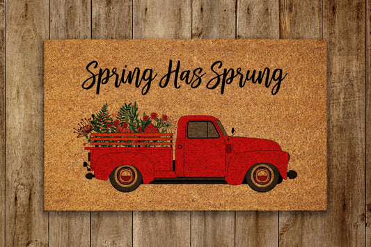 Spring Has Sprung Door Mat, Spring Flowers Truck Welcome Coir Door Mats, Funny Doormat, Welcome Outdoor Mat