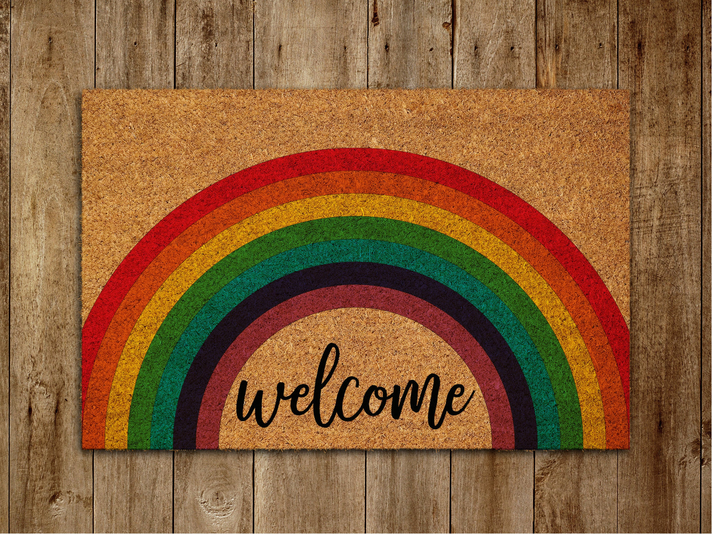 Welcome Rainbow Door Mat, Rainbows Coir Door Mats, Funny Doormat, All Welcome Rainbow Outdoor Mat