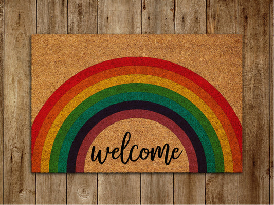 Welcome Rainbow Door Mat, Rainbows Coir Door Mats, Funny Doormat, All Welcome Rainbow Outdoor Mat