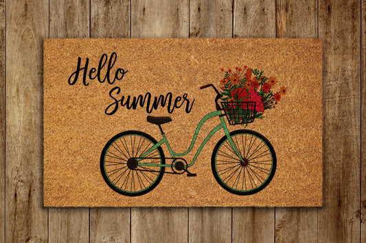 Hello Summer Door Mat, Hello Summer Welcome Coir Door Mats, Funny Doormat, Welcome Outdoor Mat