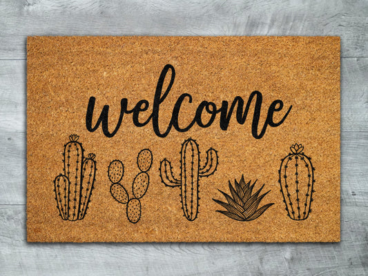 Welcome Cactus Mat, Welcome Cactus Coir Doormats, Cactus Doormats, Cactus Coir Mats, Welcome Funny Cactus Door Mats