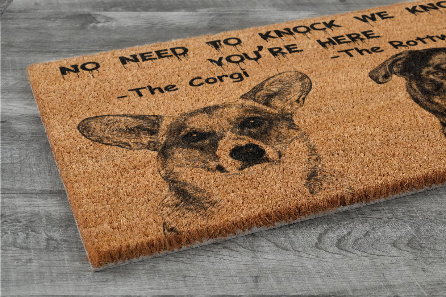 The Rottweiler Door Mat and The Corgi, We Know You ARE Here Rottweiler Dog Door Mats, Funny Corgi Doormat, Welcome Mats