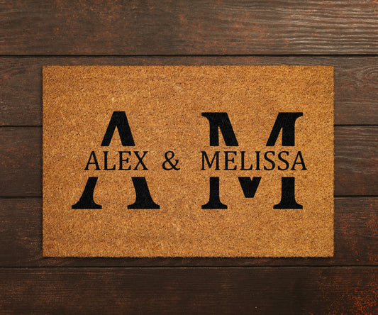 Custom Couple Name and Initial Doormat, Personalized Family Doormat, Custom Name Initial Mat, Personalized Initial Door Mat, Wedding Gift