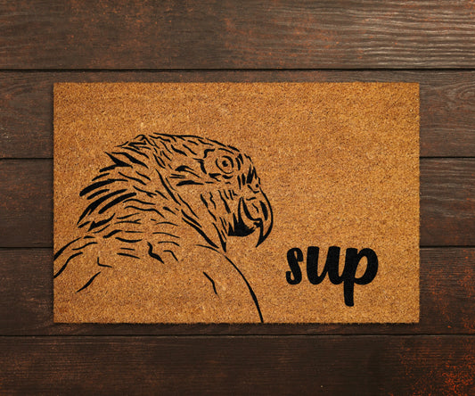 Sup Doormat, Parrott Bird Sup Door Mat, Sup Welcome Mat, Sup Mat, Sup, Funny Doormat, Whats Up Doormat, Sup Rug, Whats Up, What's Up Doormat