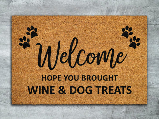 Wine and Dog Treats Mat, Winer Door Mats, Funny Wine Doormat, Welcome Mats