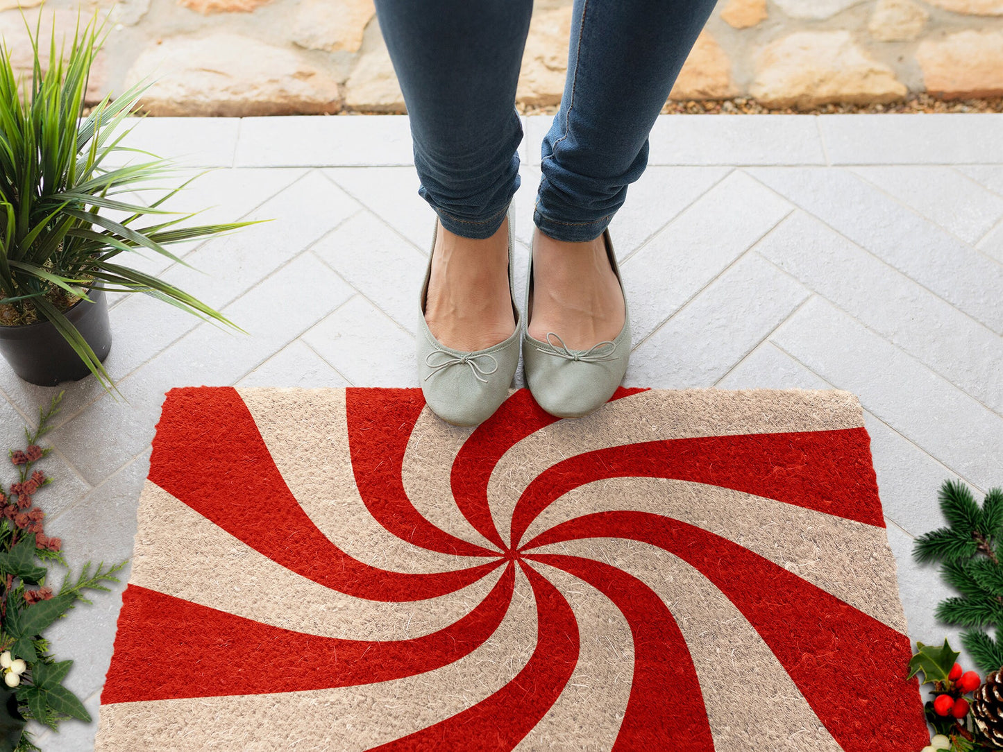 Christmas Peppermint, Christmas Snow Coir Door Mat, Front Door Mat, Outdoor Mats, Peppermint Funny Doormat, Welcome Mats, Coir Mats