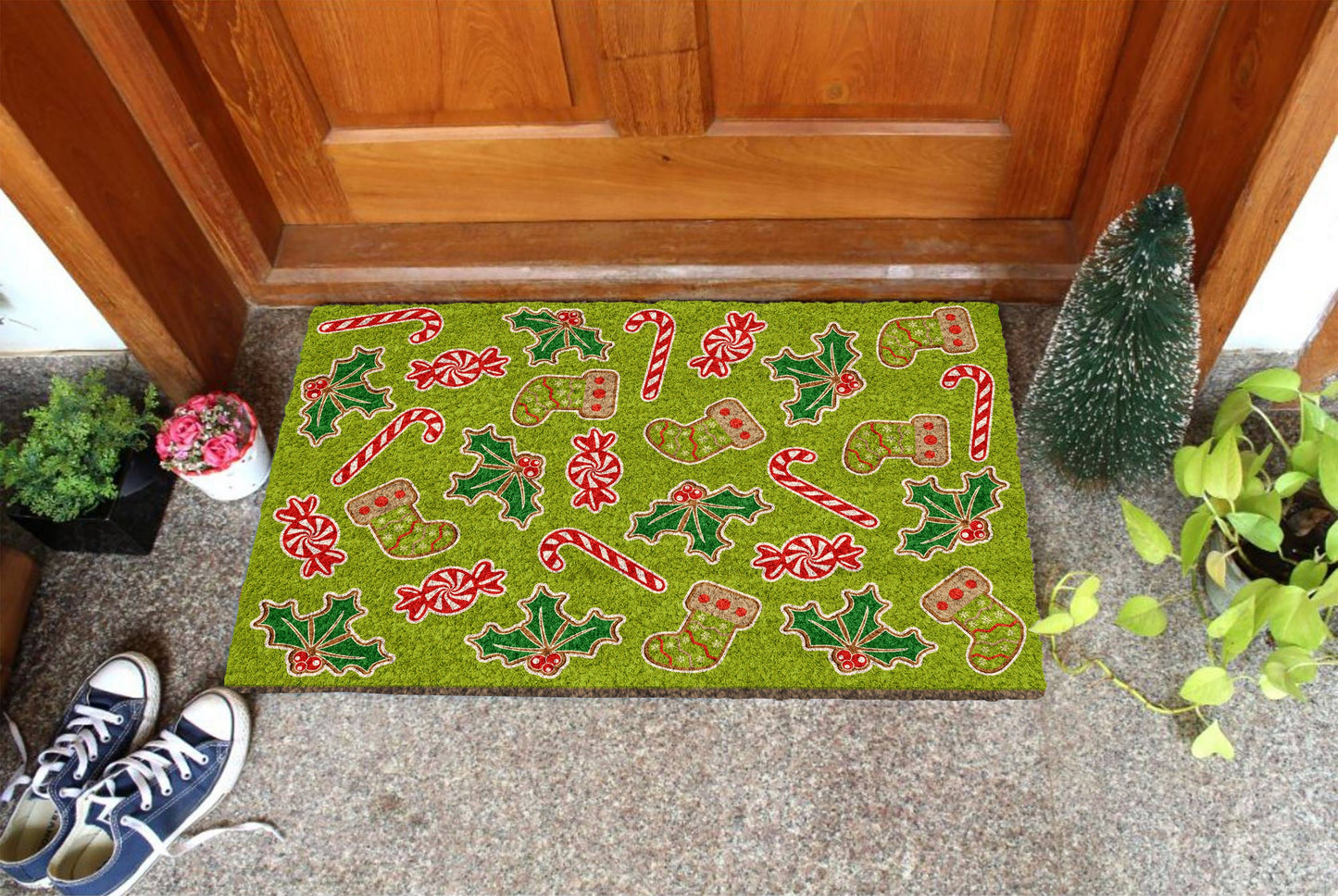 Gingerbread and Peppermints, Christmas Peppermint Coir Door Mat, Front Door Mat, Outdoor Mats, Funny Doormat, Welcome Mats, Coir Mats