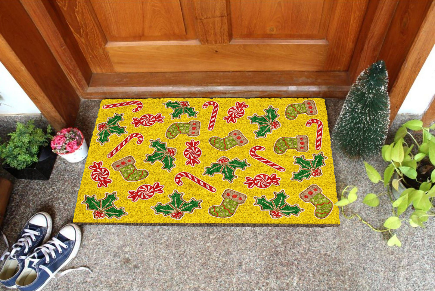 Gingerbread and Peppermints, Christmas and Peppermint Snow Coir Door Mat, Front Door Mat, Outdoor Mats, Funny Doormat, Welcome Mats