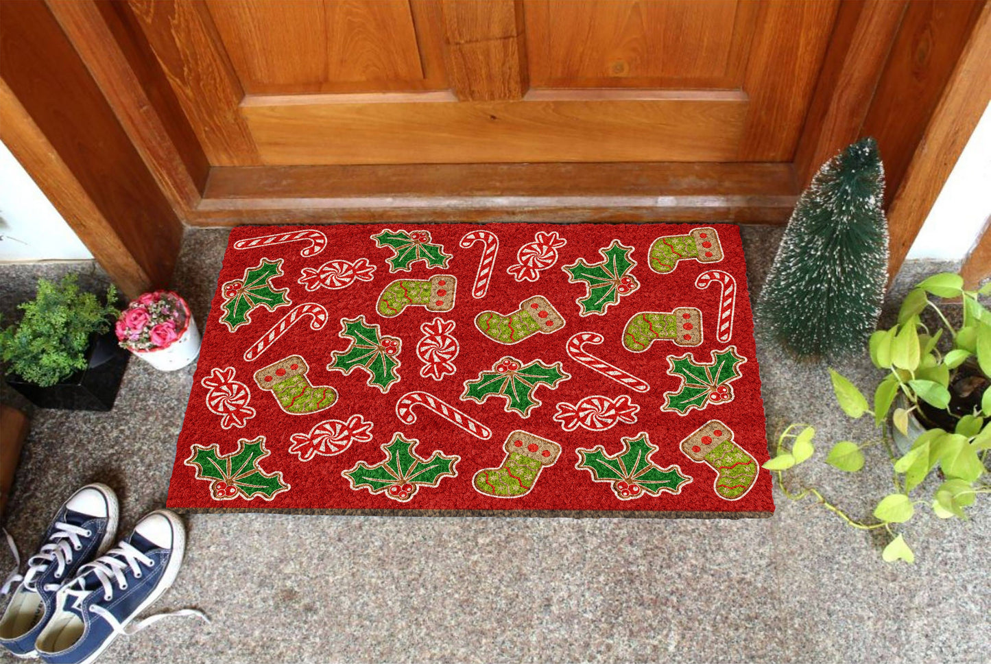 Gingerbread and Peppermints, Christmas Snow Coir Door Mat, Front Door Mat, Outdoor Mat, Funny Doormat, Gingerbread and Peppermints Coir Mat