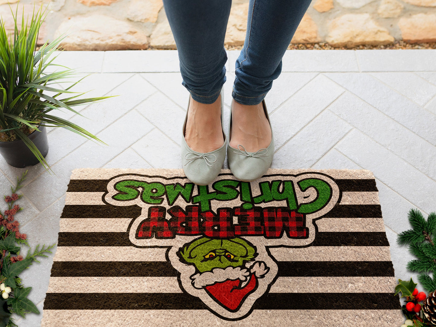 Grinch Merry Christmas, Christmas Snow Coir Door Mat, Front Door Mat, Outdoor Mats, Funny Doormat, Welcome Mats, Coir Mats