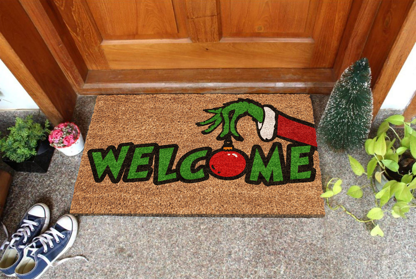 Christmas Grinch Welcome, Christmas Snow Coir Door Mat, Front Door Mat, Grinch Outdoor Mats, Funny Doormat, Welcome Mats, Coir Mats