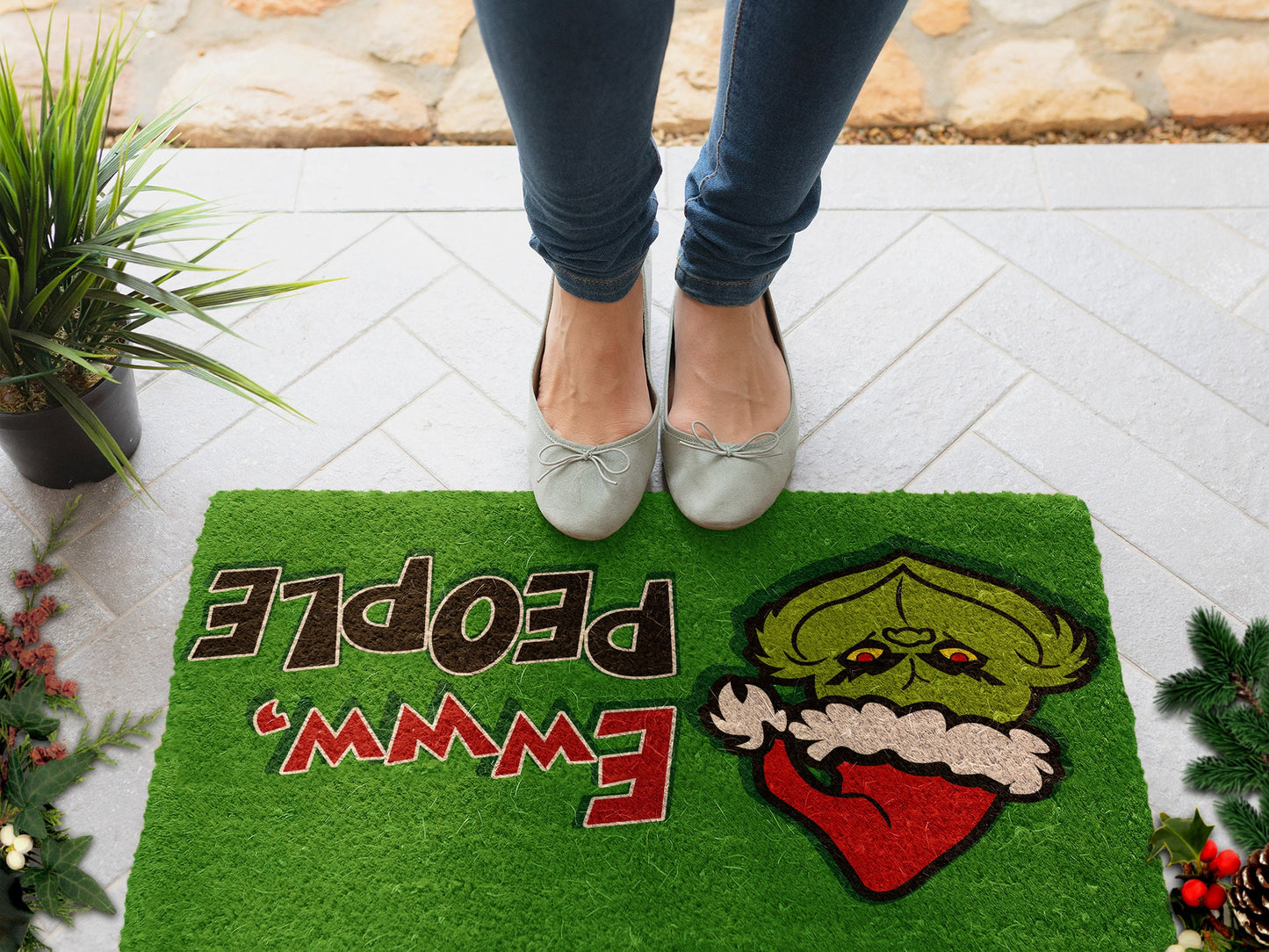 Christmas Grinch Ewww, People, Christmas Snow Coir Door Mat, Front Door Mat, Outdoor Mats, Funny Doormat, Welcome Mats, Coir Mats