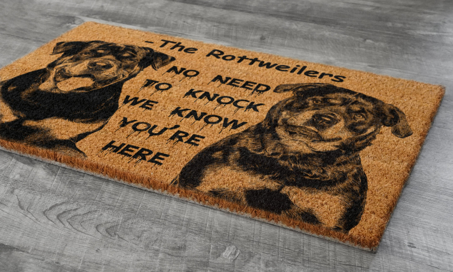 The Rottweilers Door Mat, We Know You ARE Here Rottweilers Dog Breed Door Mats, Funny Corgi Doormat, Welcome Mats