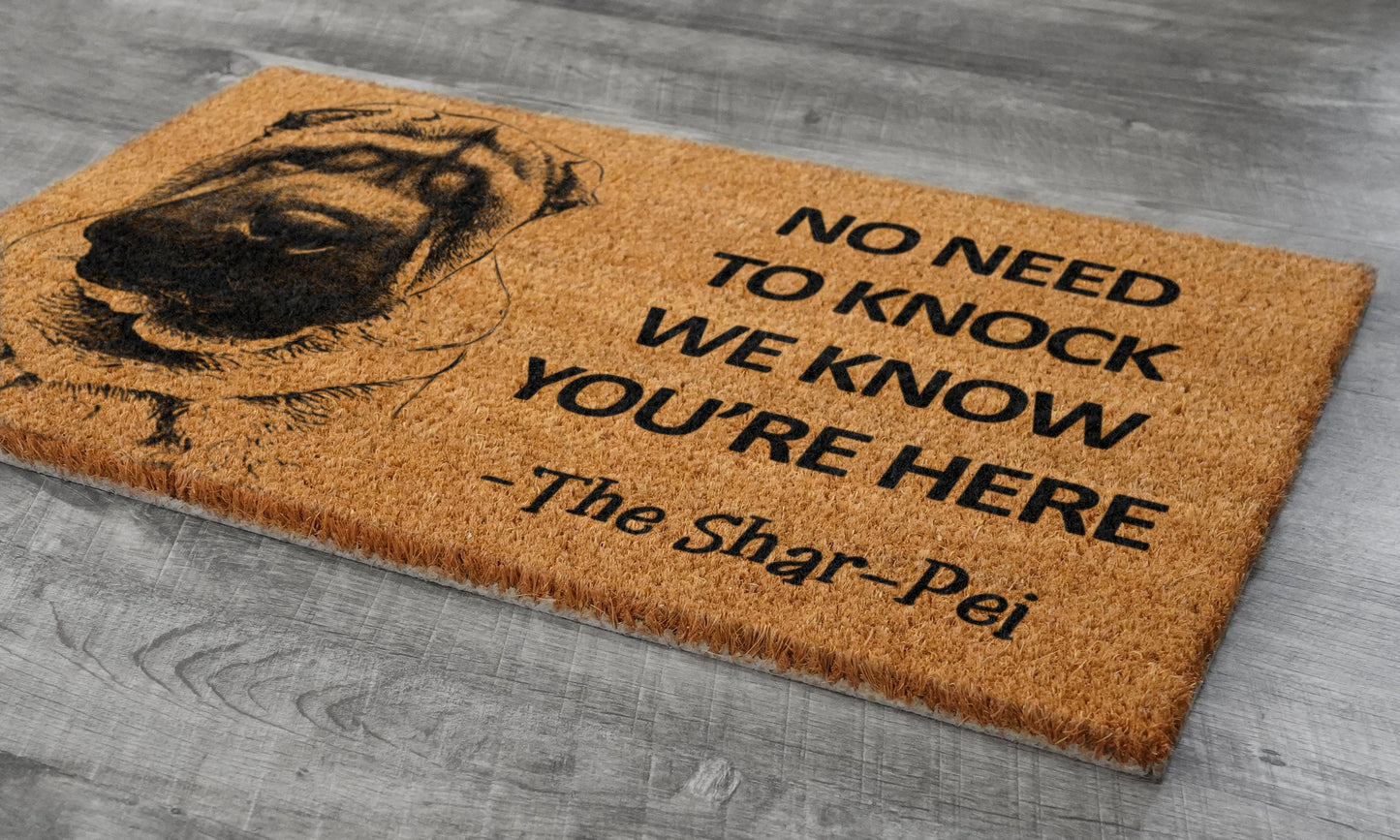 The Shar-Pei Door Mat, Shar-Pei We Know You ARE Here Spring Door Mats, Funny Shar-Pei Doormat, Welcome Mats