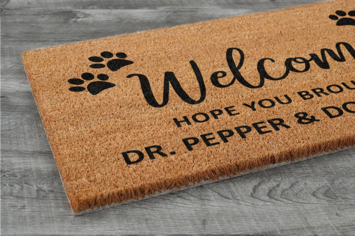 Welcome Brought Dog Treats Doormat, Hope You Brought Dr. Pepper and Dog Treats Mat, Dr. Pepper and Dog Treats Doormat, Welcome Doormats