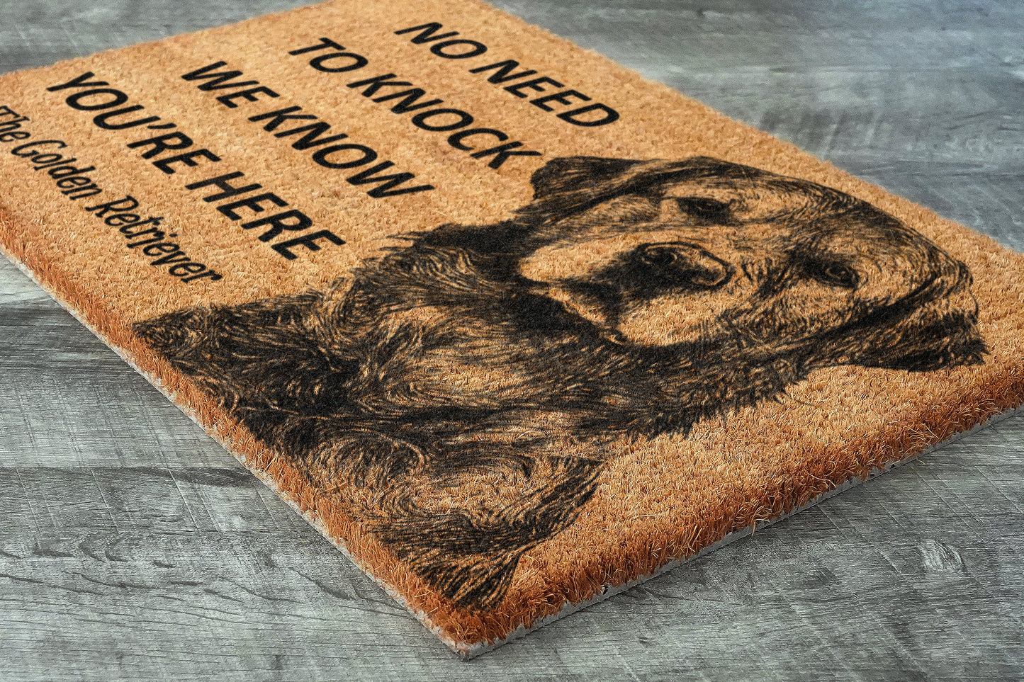 The Golden Retriever Coir Door Mat, We Know You ARE Here, Funny The Golden Retriever Dog Door Mats, The Golden Retrievers Outdoor Doormat