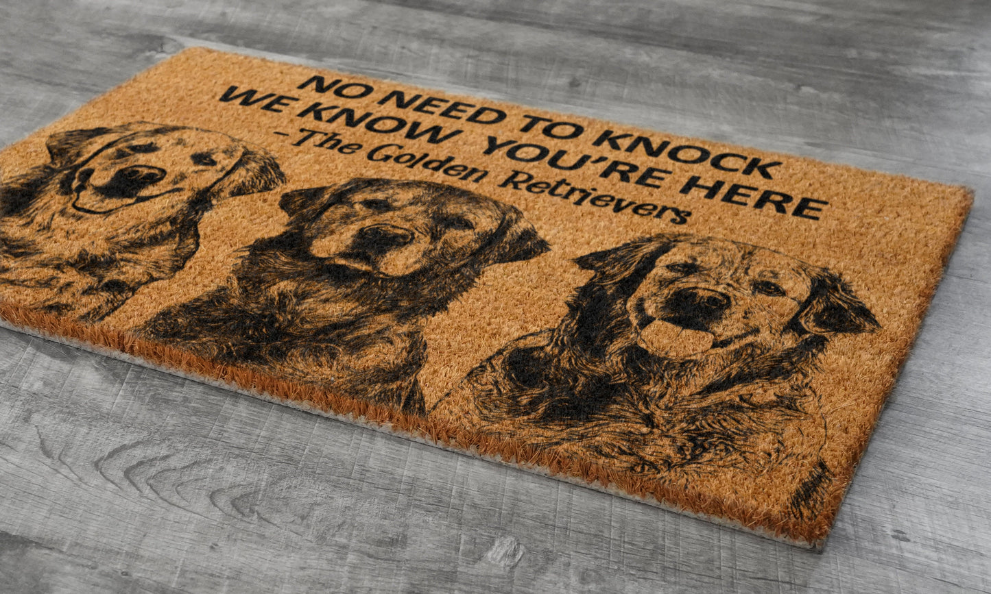We Know You ARE Here The Golden Retrievers Coir Door Mat, Funny The Golden Retrievers Dogs Door Mats, The Golden Retrievers Outdoor Doormat