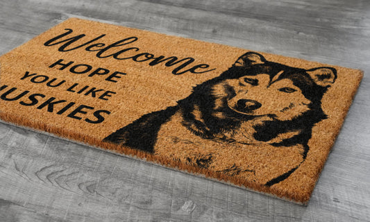 Husky Coir Door Mat, Hope You Like Huskies Door Mats, Funny Husky Outdoor Coir Doormat, Welcome The Huskies Mats