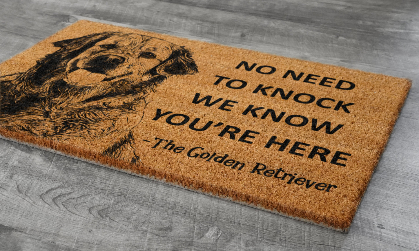The Golden Retriever Coir Door Mat, We Know You ARE Here The Golden Retriever Dog Door Mats, Funny The Golden Retrievers Outdoor Doormat