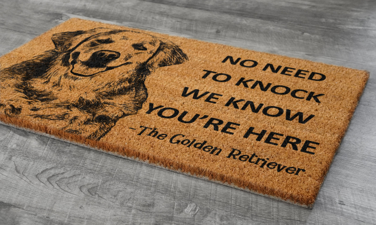 We Know You ARE Here The Golden Retriever Coir Door Mat, Funny The Golden Retriever Dog Door Mats, The Golden Retrievers Outdoor Doormat