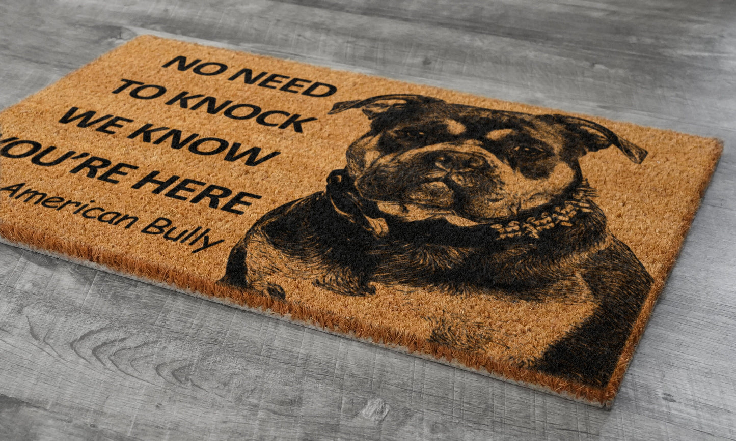 American Bully Door Mat, Funny We Know You ARE Here Door Mats, American Bully Doormat, American Bully Coir Mat, American Bully Welcome Mats