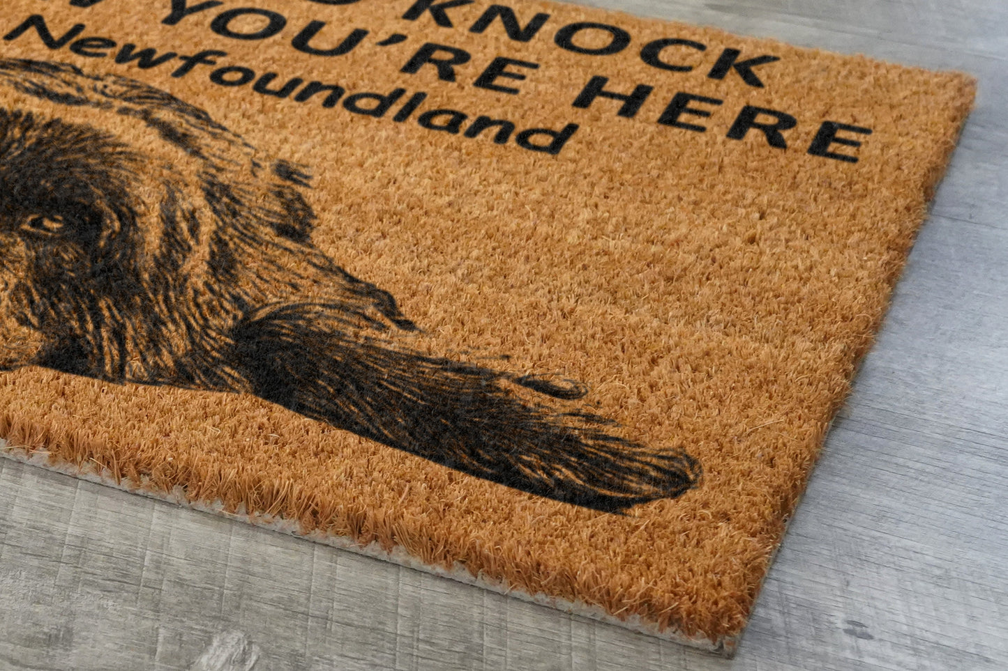 The Newfoundland Door Mat, We Know You ARE Here Spring Door Mats, Funny Newfoundland Doormat, Welcome Newfoundland Mats