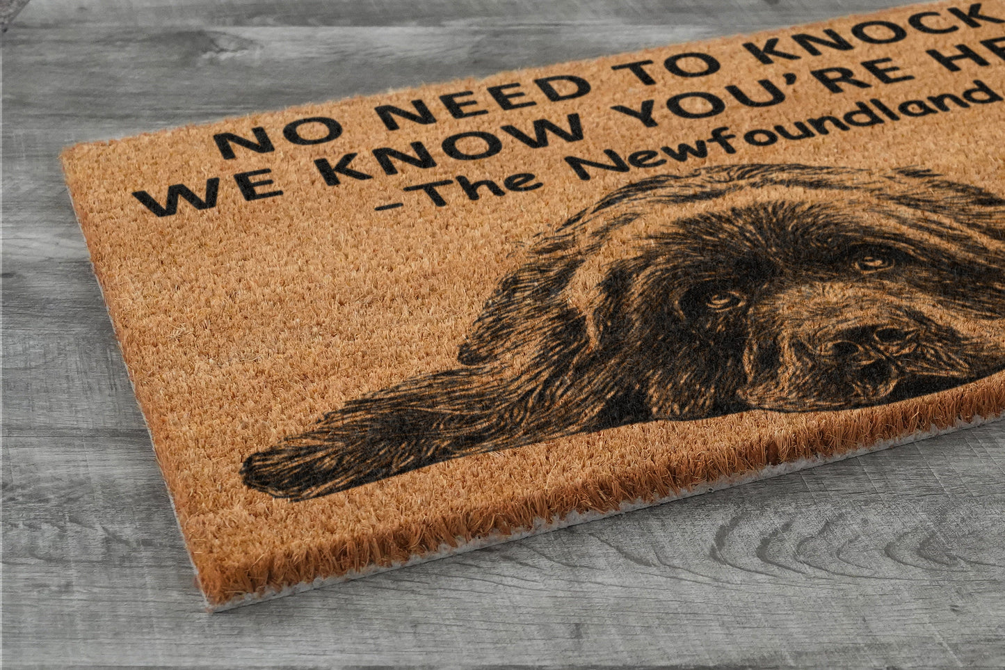 The Newfoundland Door Mat, We Know You ARE Here Spring Door Mats, Funny Newfoundland Doormat, Welcome Newfoundland Mats