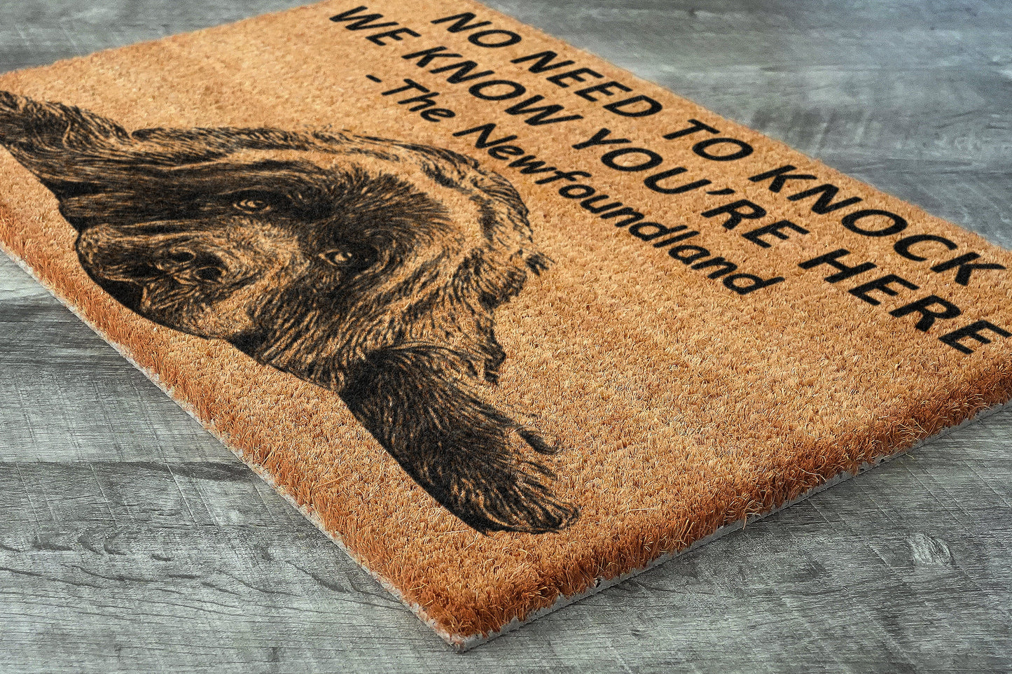 The Newfoundland Door Mat, We Know You ARE Here Spring Door Mats, Funny Newfoundland Doormat, Welcome Newfoundland Mats