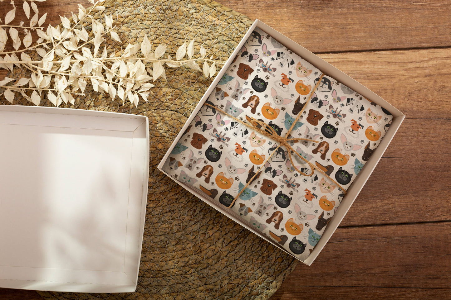 Cute Dogs Pattern Gift Wrapping Paper, Dogs Wrapping Paper, Dogs Birthday Wrapping Paper, Floral Wrapping Paper, Birthday Wrapping Paper