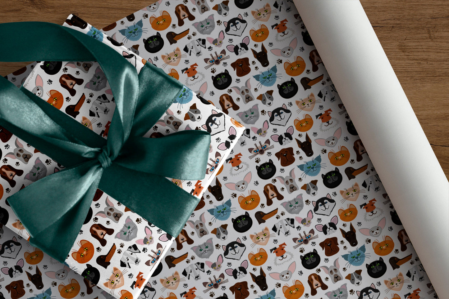 Cute Dogs Pattern Gift Wrapping Paper, Dogs Wrapping Paper, Dogs Birthday Wrapping Paper, Floral Wrapping Paper, Birthday Wrapping Paper