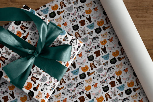 Cute Dogs Pattern Gift Wrapping Paper, Dogs Wrapping Paper, Dogs Birthday Wrapping Paper, Floral Wrapping Paper, Birthday Wrapping Paper