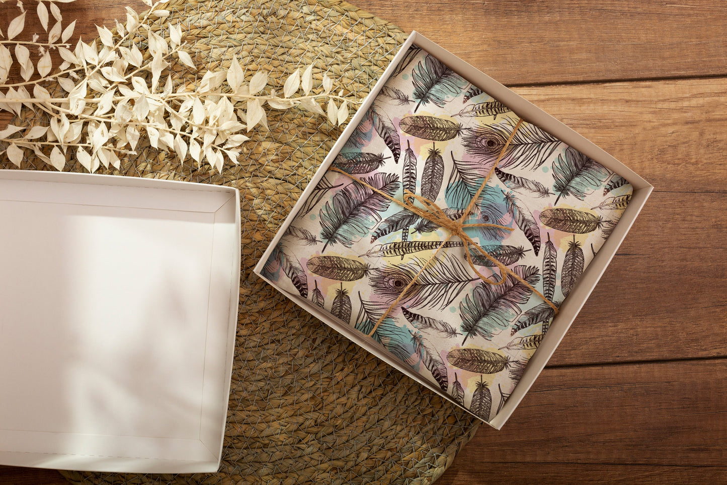 Feather Pattern Gift Wrapping Paper, Floral Wrapping Paper, Birthday Wrapping Paper, Wrapping Paper, Happy Birthday Wrapping Paper