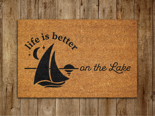 Life is Better on The Lake Door Mat, On Lake Welcome Coir Door Mats, Funny Doormat, Welcome Outdoor Mat