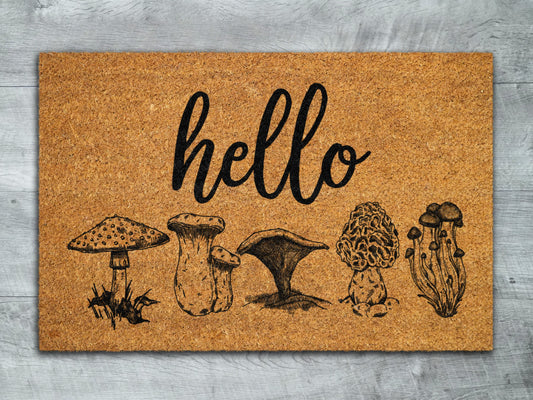 Hello Mushroom Doormat, Welcome Door Mats, Mushrooms Coir Door Mats, Mushroom Welcome Funny Hello Doormat, Mushrooms Outdoor Coir Mat