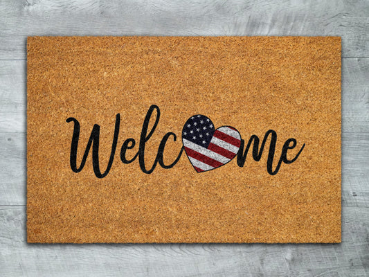Welcome USA Doormat, USA Flag Hearth Mat, Patriotic Door Mats, Funny Doormat, Patriotic Flag Welcome Mats, US Flag Coir Doormat