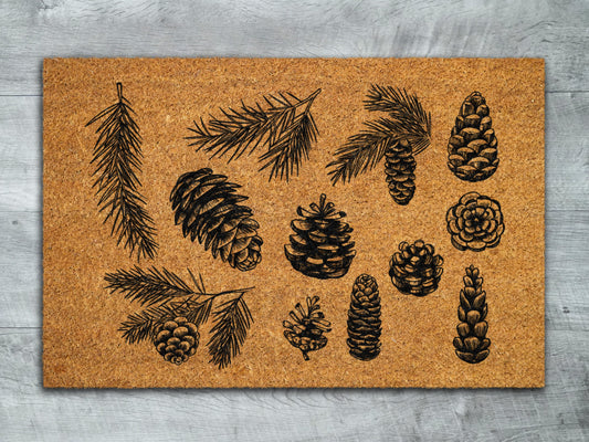 Welcome Spruce Cone Door Mats, Spruce Cones Welcome Coir Door Mats, Spruce ConeS Funny Doormat, Welcome Outdoor Coir Mat