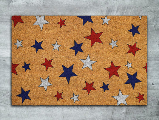 Welcome Falling Stars Doormat, USA Flag Stars Mat, Patriotic Door Mats, Funny Doormat, Patriotic Flag Welcome Mats, US Flag Coir Doormat