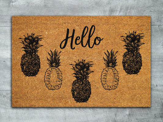 Hello Pineapples Door Mat, Pineapples Welcome Coir Door Mats, Pineapple Funny Doormat, Hello Pineapple Outdoor Mat