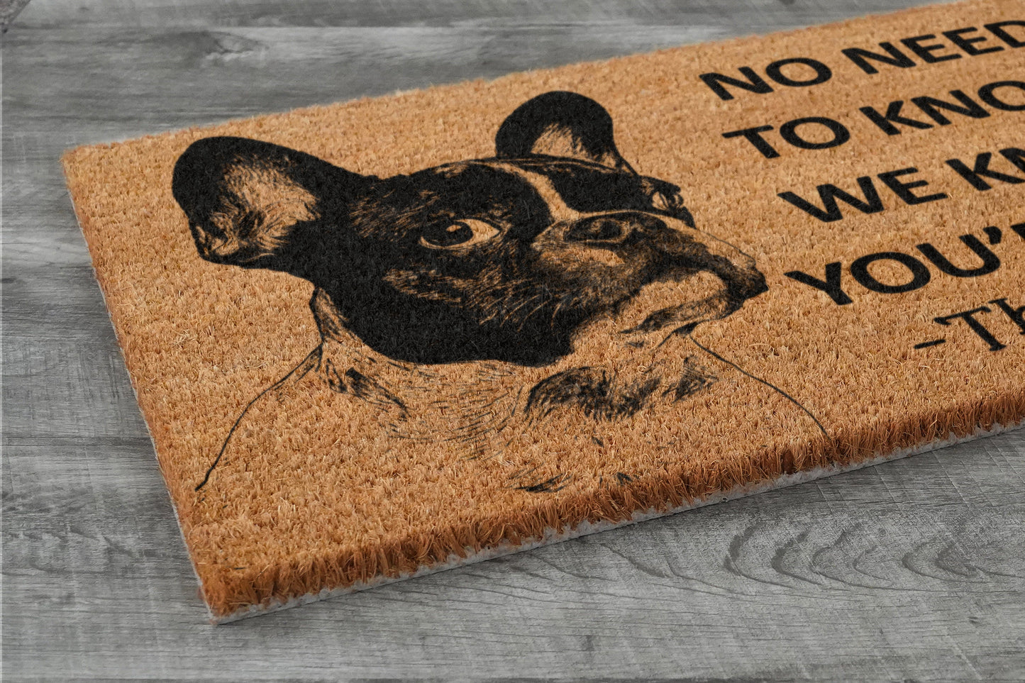 Frenchie Door Mat, French Bulldog We Know You ARE Here Spring Door Mats, Funny French Bulldog Doormat, Welcome Frenchies Mats