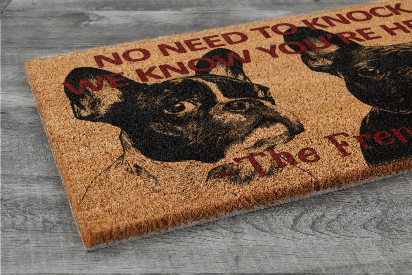 Frenchies Door Mat, French Bulldogs We Know You ARE Here Spring Door Mats, Funny French Bulldog Doormat, Welcome Frenchie Outdoor Coir Mats