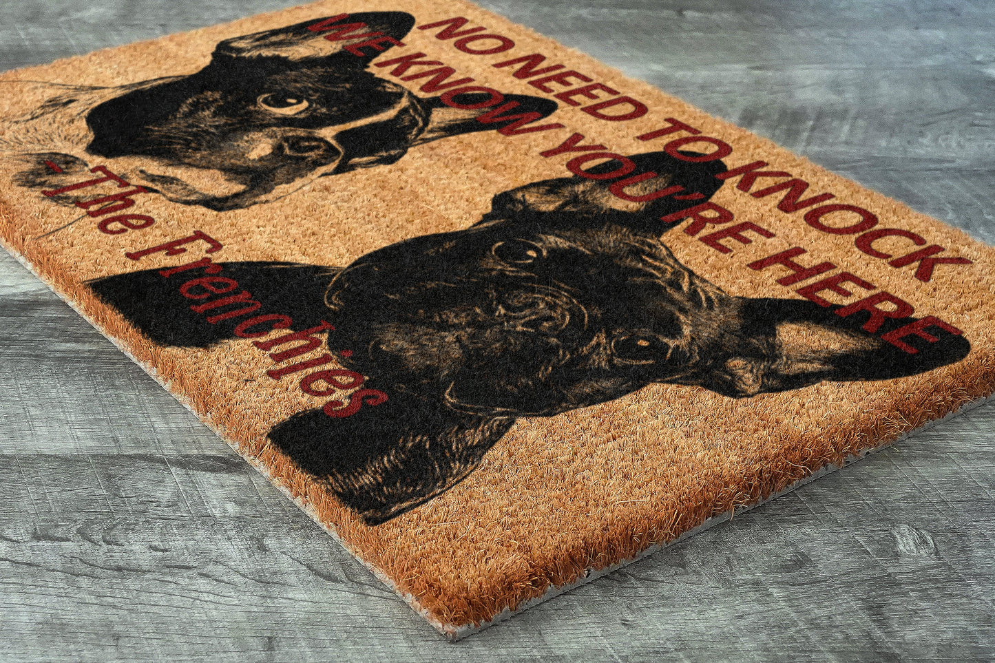 Frenchies Door Mat, French Bulldogs We Know You ARE Here Spring Door Mats, Funny French Bulldog Doormat, Welcome Frenchie Outdoor Coir Mats