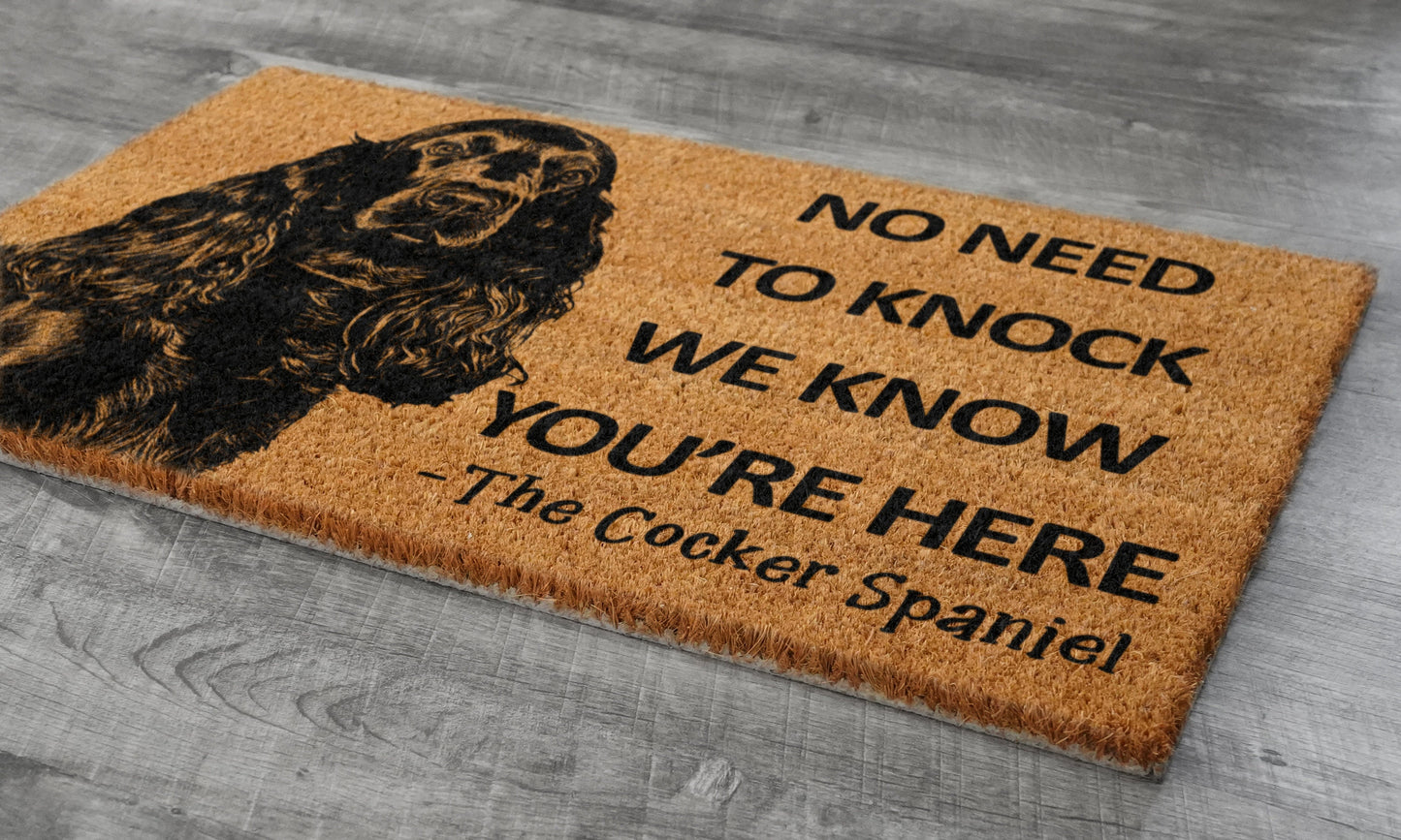 Spaniel Door Mat, The Cocker Spaniel We Know You ARE Here Spring Door Mats, Cocker Spaniel Doormat, Welcome Cocker Spaniel Coir Mats