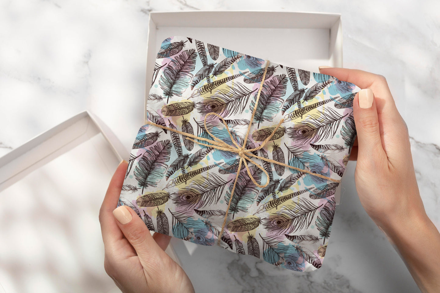 Feather Pattern Gift Wrapping Paper, Floral Wrapping Paper, Birthday Wrapping Paper, Wrapping Paper, Happy Birthday Wrapping Paper