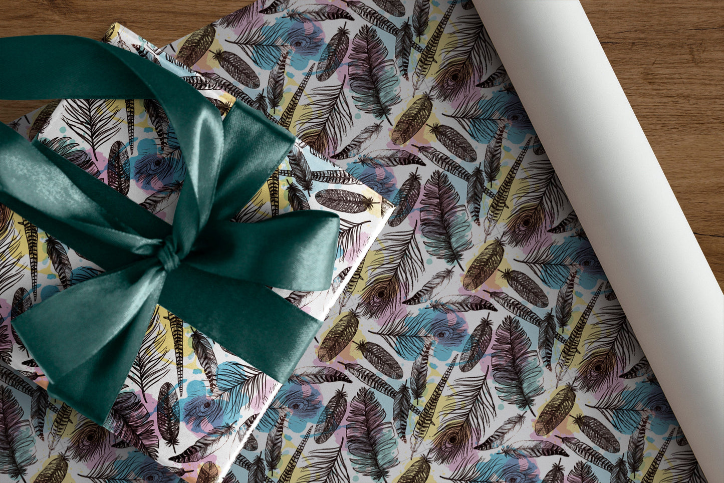 Feather Pattern Gift Wrapping Paper, Floral Wrapping Paper, Birthday Wrapping Paper, Wrapping Paper, Happy Birthday Wrapping Paper