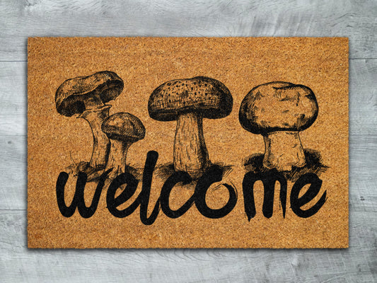 Mushroom Welcome Door Mats, Mushrooms Welcome Coir Door Mats, Mushroom Funny Doormat, Mushroom Welcome Outdoor Coir Mat