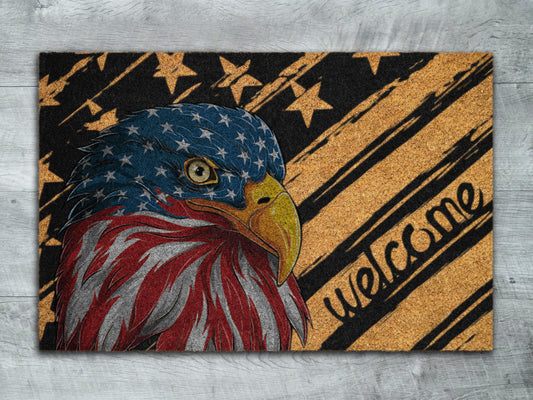 USA Flag American Eagle Patriotic Door Mats, Funny Doormat, USA Flag Welcome Mats