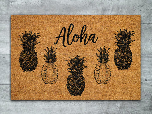Aloha Pineapples Door Mat, Aloha Pineapples Welcome Coir Door Mats, Pineapple Funny Doormat, Aloha Pineapple Outdoor Mat