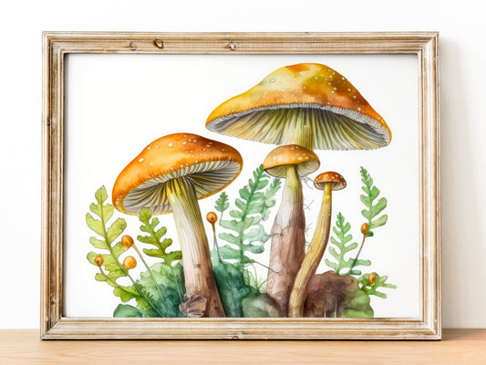 Colorful Mushrooms Print, Canvas Mushrooms Print, Watercolor Colorful Mushrooms Art Paper Print, Home Decor Colorful Mushrooms Print 2